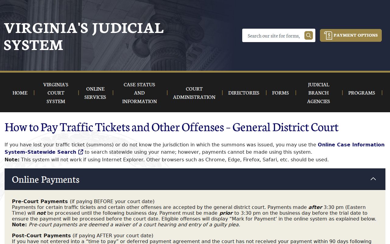 Patrick County traffic warrant search through the General District payment interface