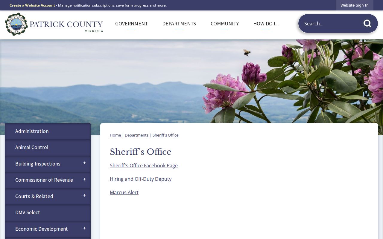 Patrick County active warrant information through the sheriff contact page