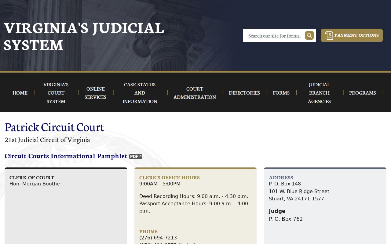Patrick County arrest warrant records route through Circuit Court