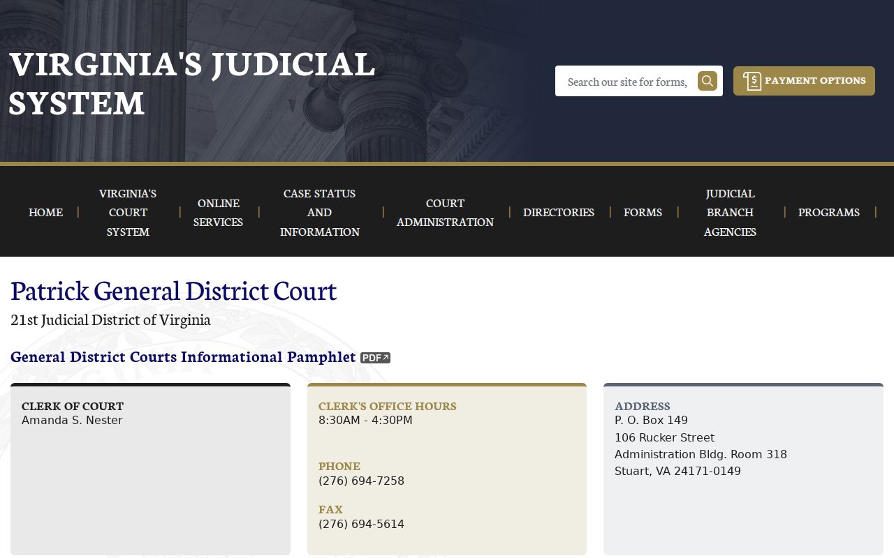 Patrick County traffic warrant search resource from the General District Court page