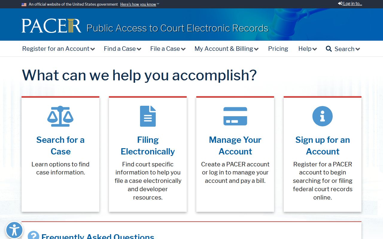 Patrick County federal warrant docket search through the official PACER access page