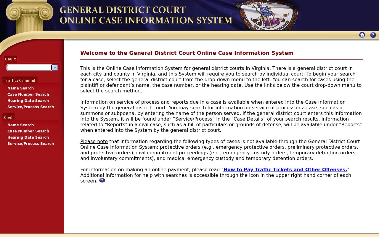 Patrick County warrant lookup with the General District Court selector