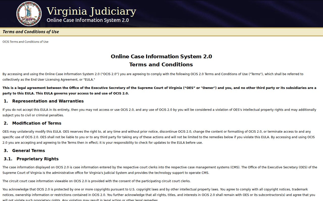 Patrick County warrant lookup through the Virginia OCIS case search